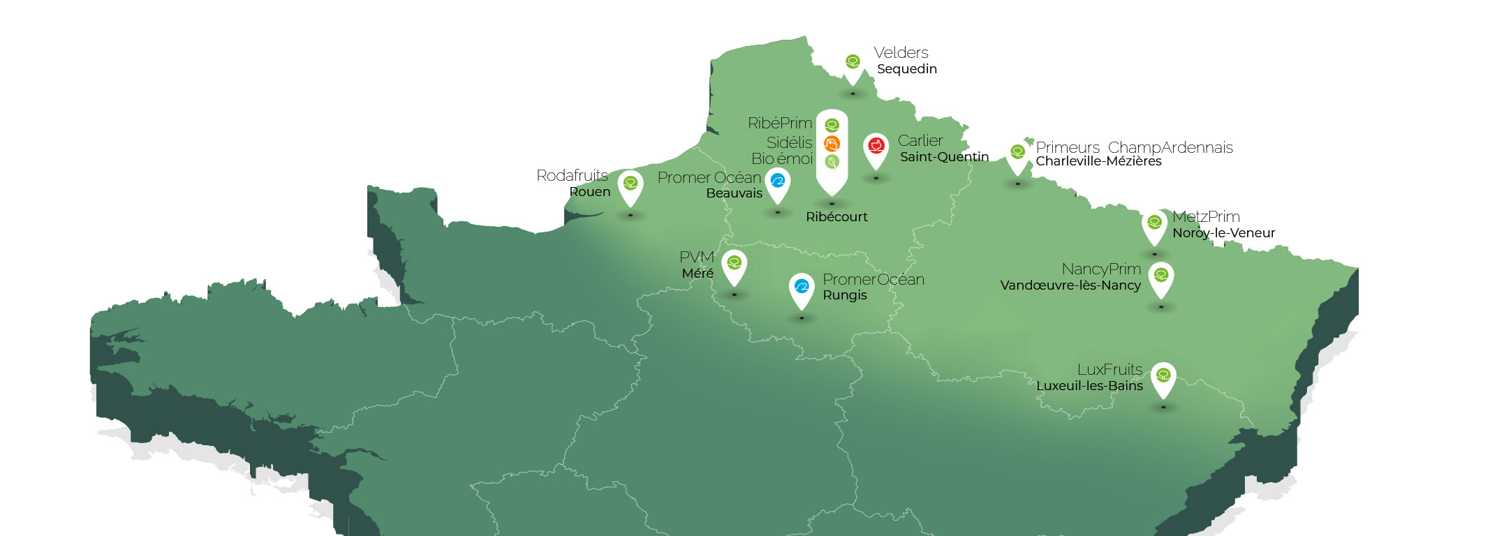 Carte des sites du Réseau Ribé